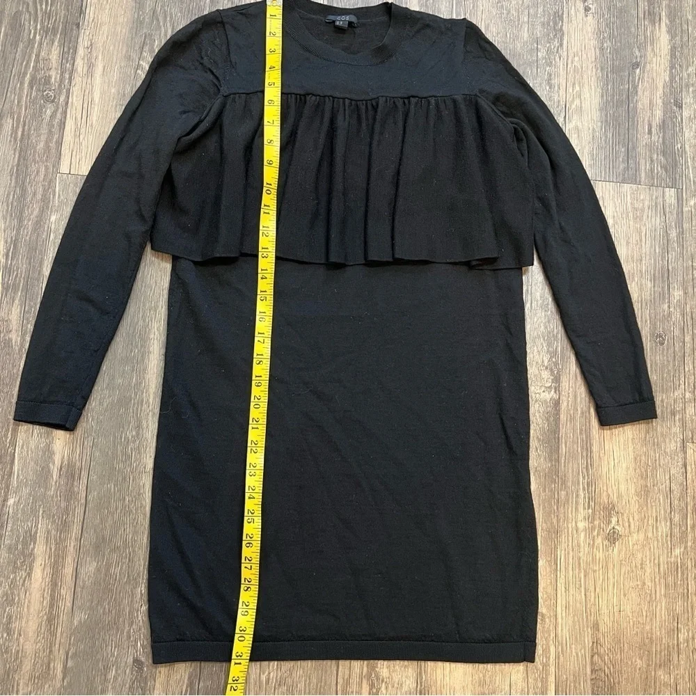 COS Black Long Sleeve Ruffled Trim Sweater Dress Mid Length Stretch Holiday XS - Picture 7 of 9